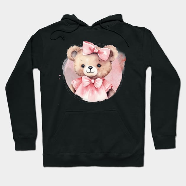 Cute Teddy Bear Baby Girl With A Pink Bowtie Hoodie by Alienated